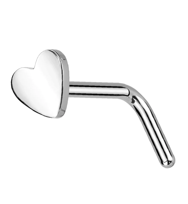 Heart Top L Bend Titanium Nose Ring - Mrs Treak