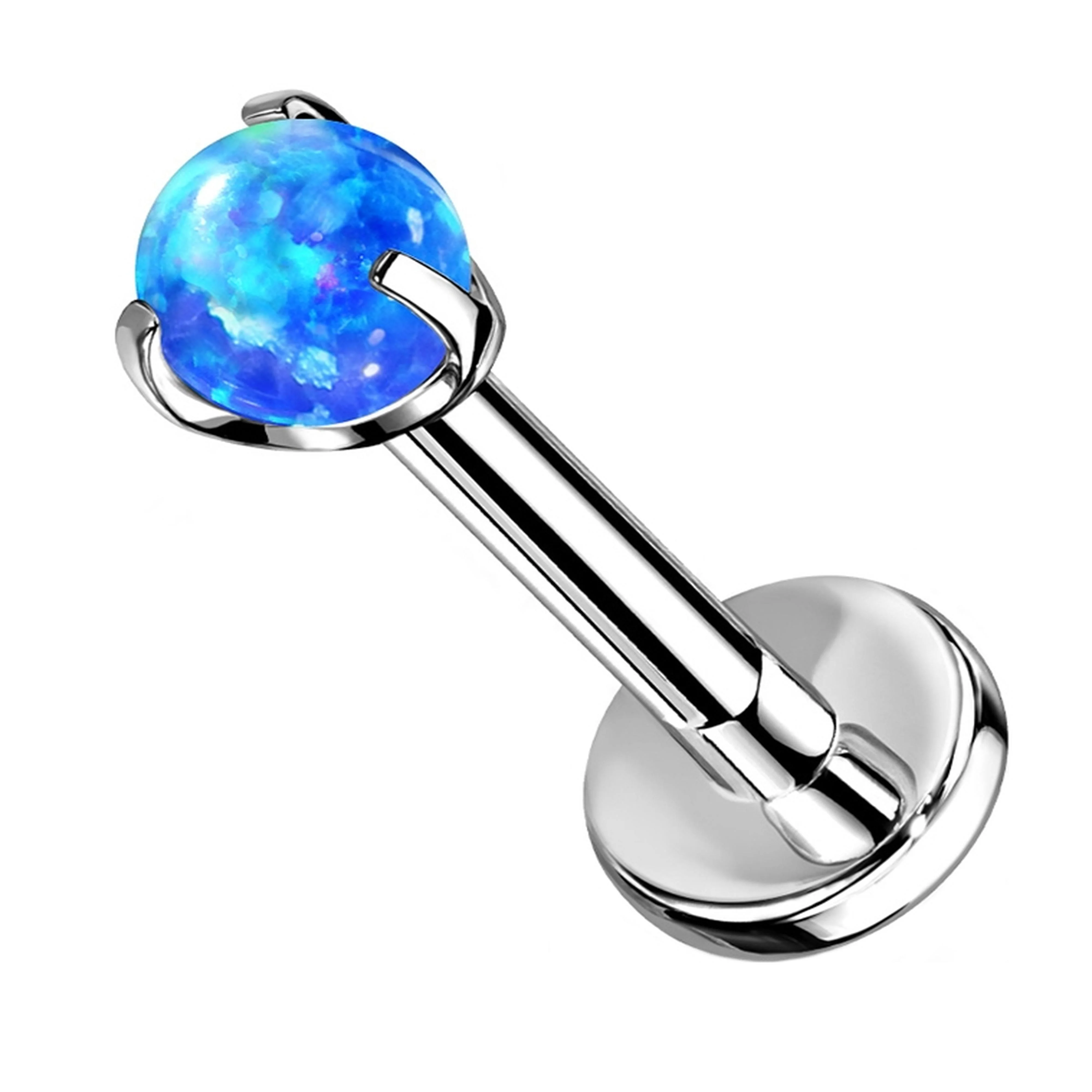 Blue Opalite Claw Set Titanium Threadless Labret - Mrs Treak