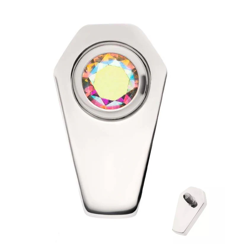 Coffin Round Rainbow Aurora CZ Titanium Internally Threaded Top - Mrs Treak