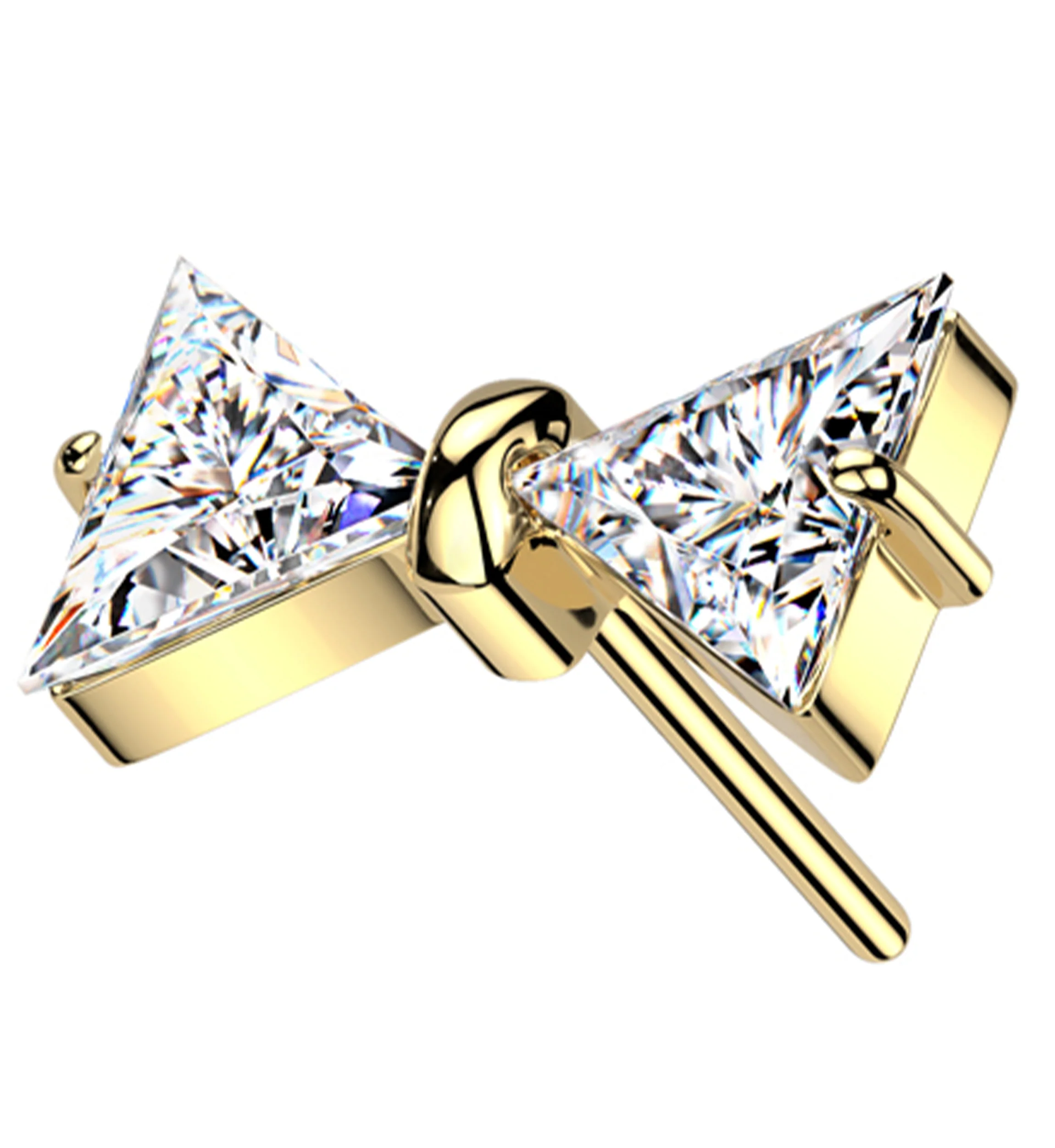 Gold PVD Bowtie Clear CZ Titanium Threadless Top - Mrs Treak