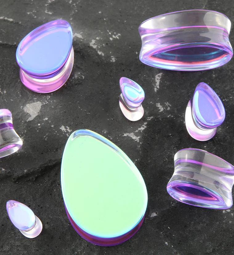 Purple Iridescent Glass Teardrop Plugs - Mrs Treak
