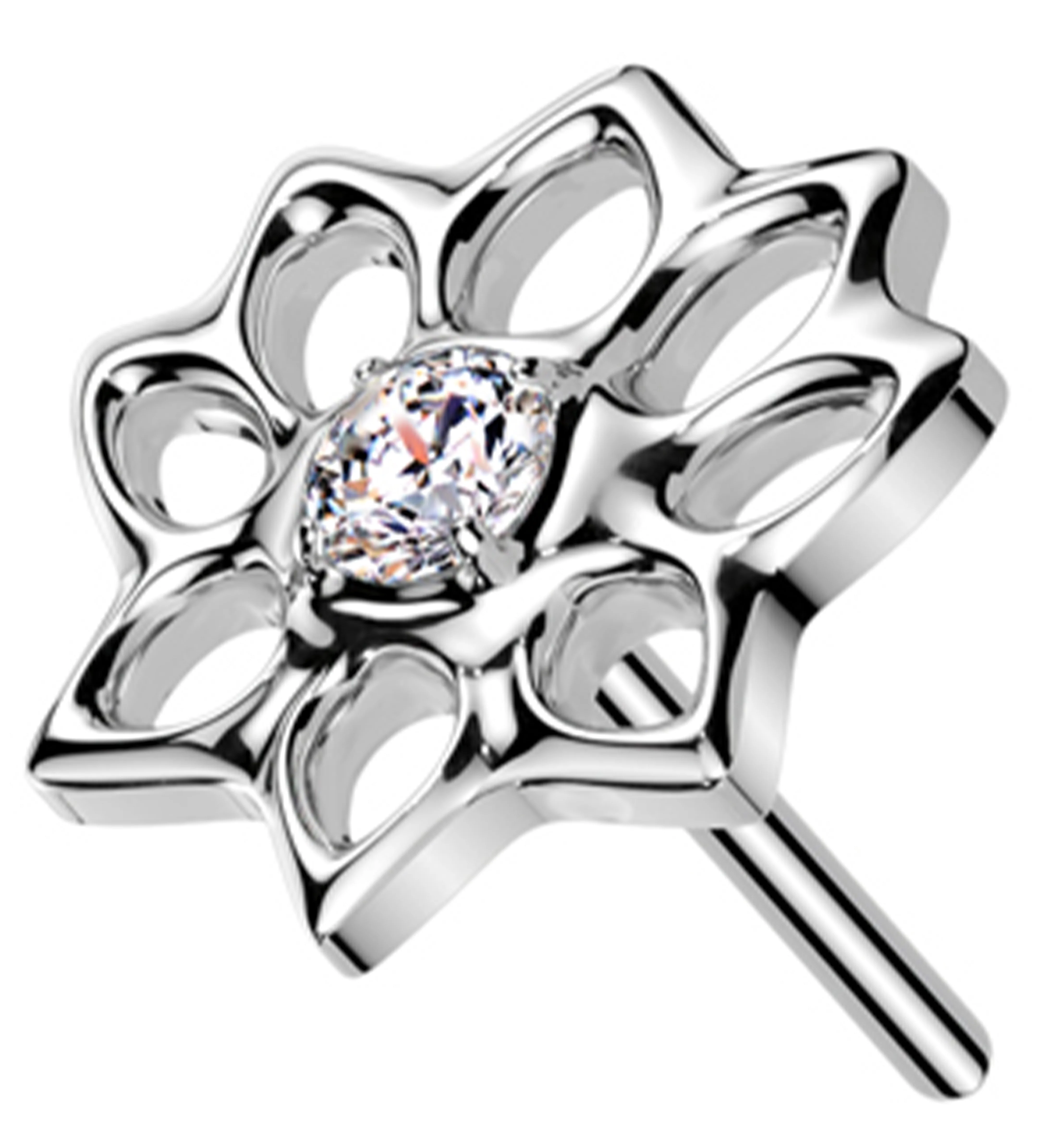 Lotus Flower Cutout Clear CZ Threadless Titanium Top - Mrs Treak