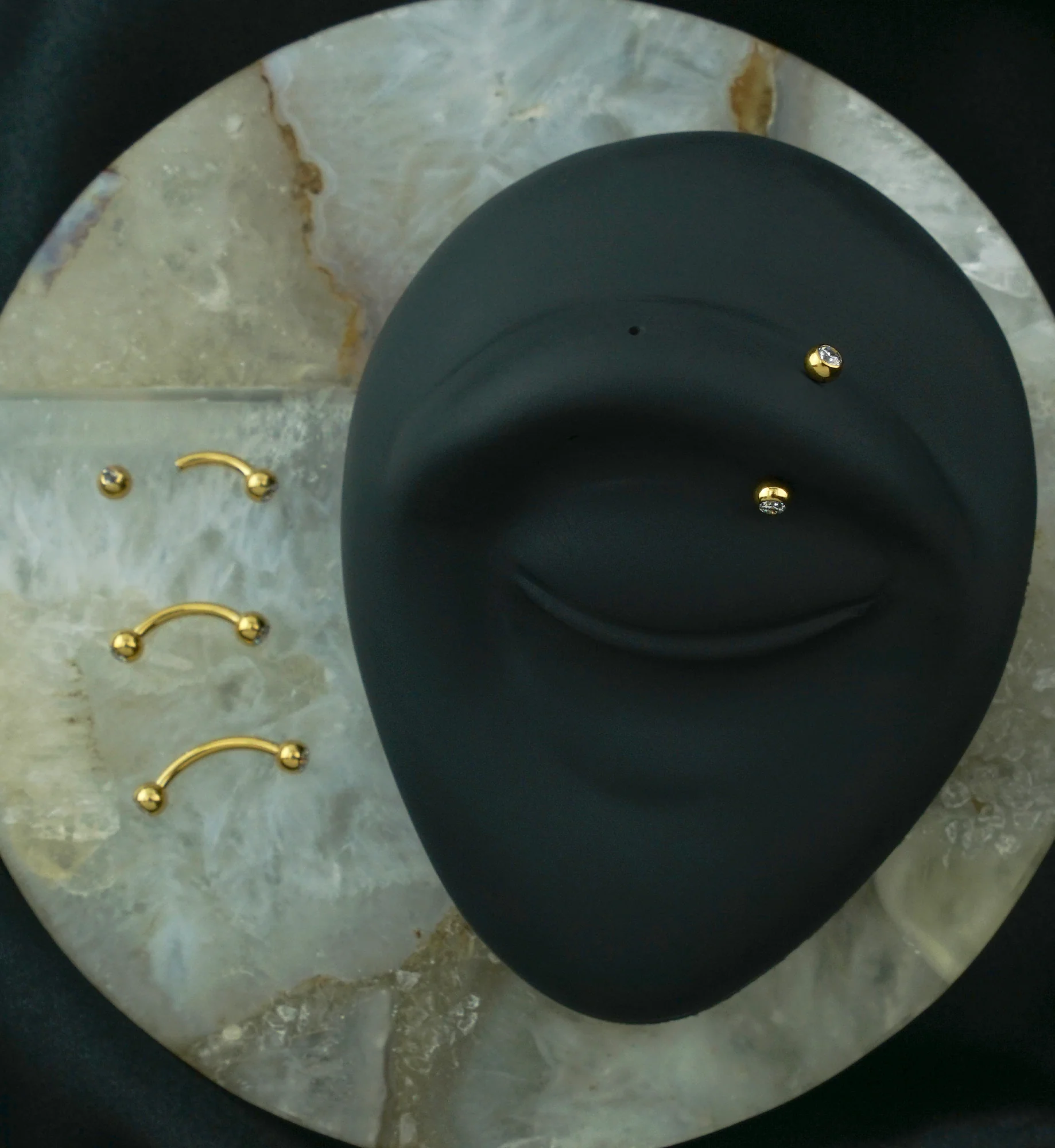 Gold PVD Internally Threaded Titanium Double CZ Curved Barbell - Mrs Treak