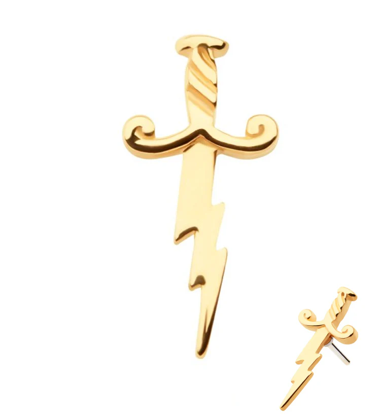 14kt Gold Dagger Bolt Threadless Top - Mrs Treak