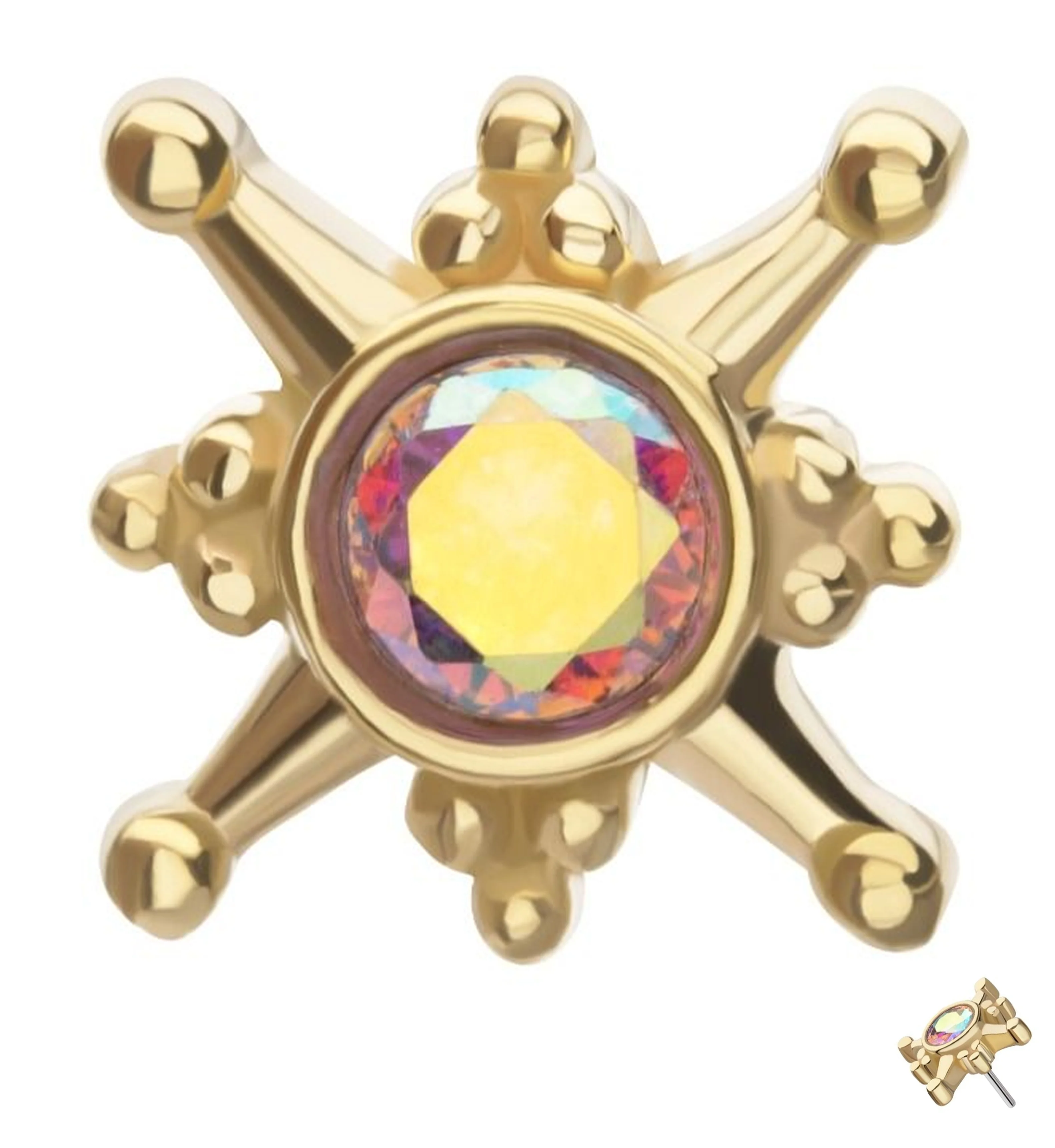 14kt Gold North Star Rainbow Aurora CZ Threadless Top - Mrs Treak