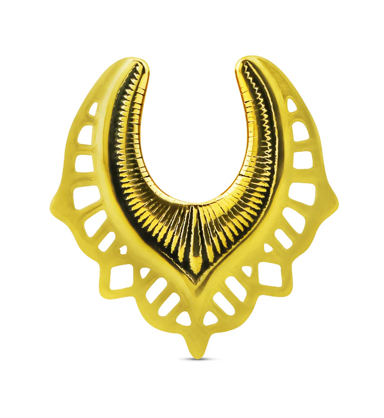 Gold PVD Ornate Shield Stainless Steel Saddles - Mrs Treak