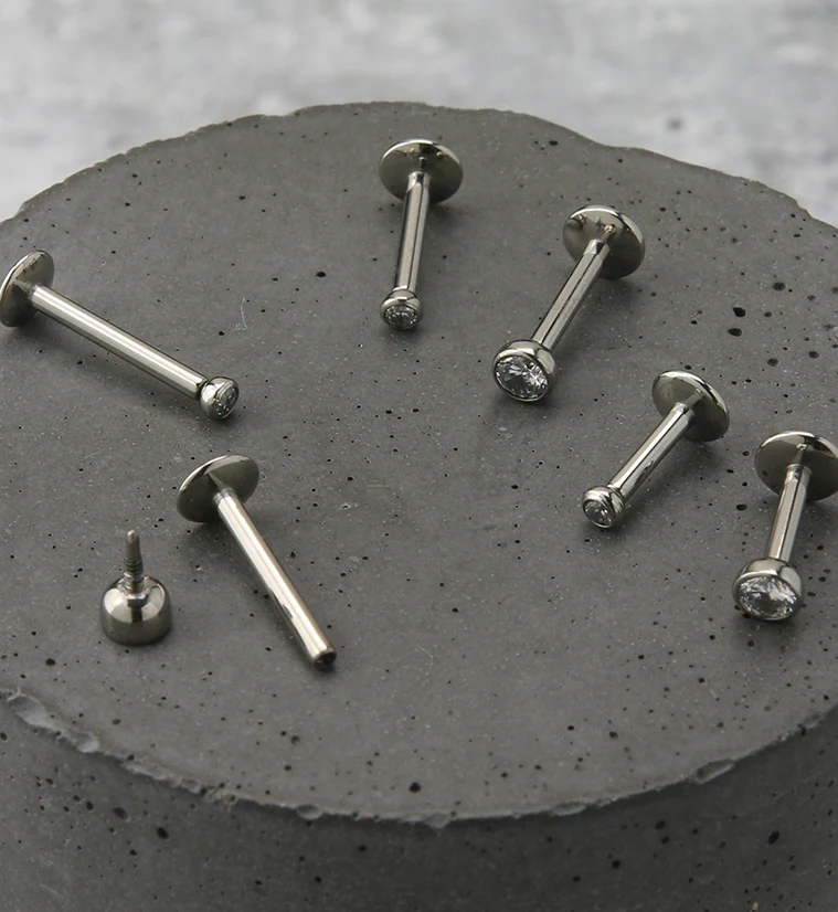 Clear CZ Bezel Titanium Labret Stud (Convex Disk) - Mrs Treak