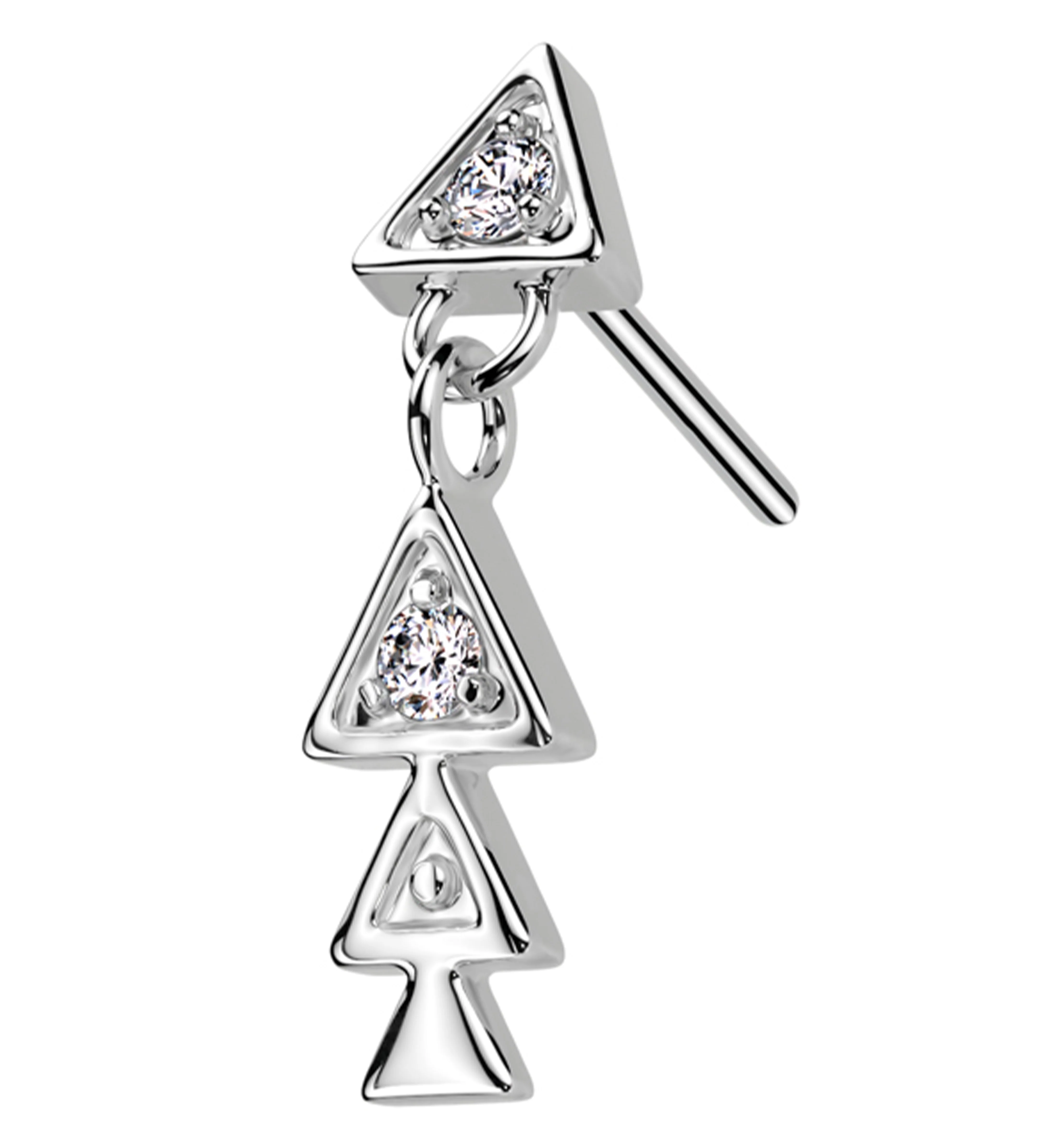 14kt White Gold Triple Triangle Dangle Clear CZ Threadless Top - Mrs Treak