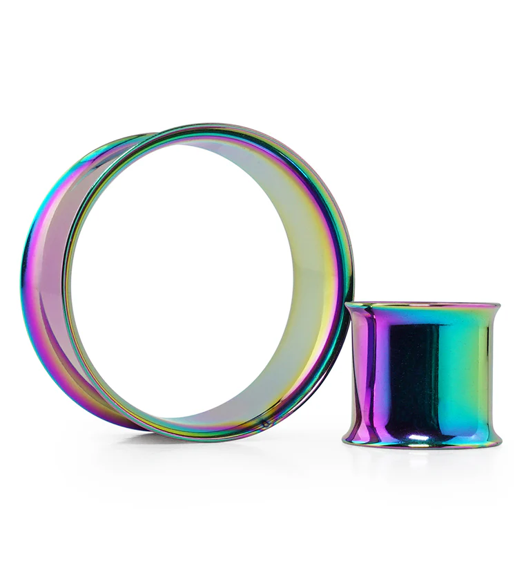 Rainbow PVD Stainless Steel Double Flare Tunnels - Mrs Treak