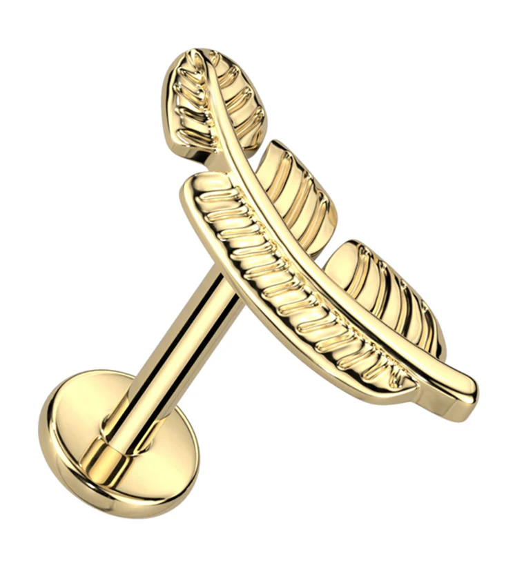 Gold PVD Feather Titanium Internally Threaded Labret - Mrs Treak