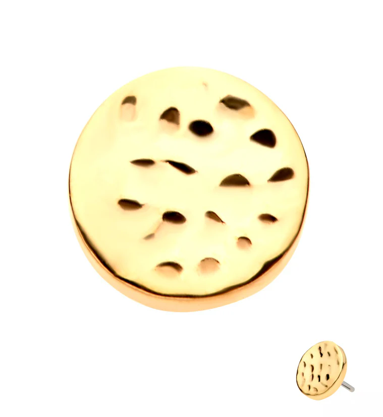 14kt Gold Hammered Round Disc Threadless Top - Mrs Treak