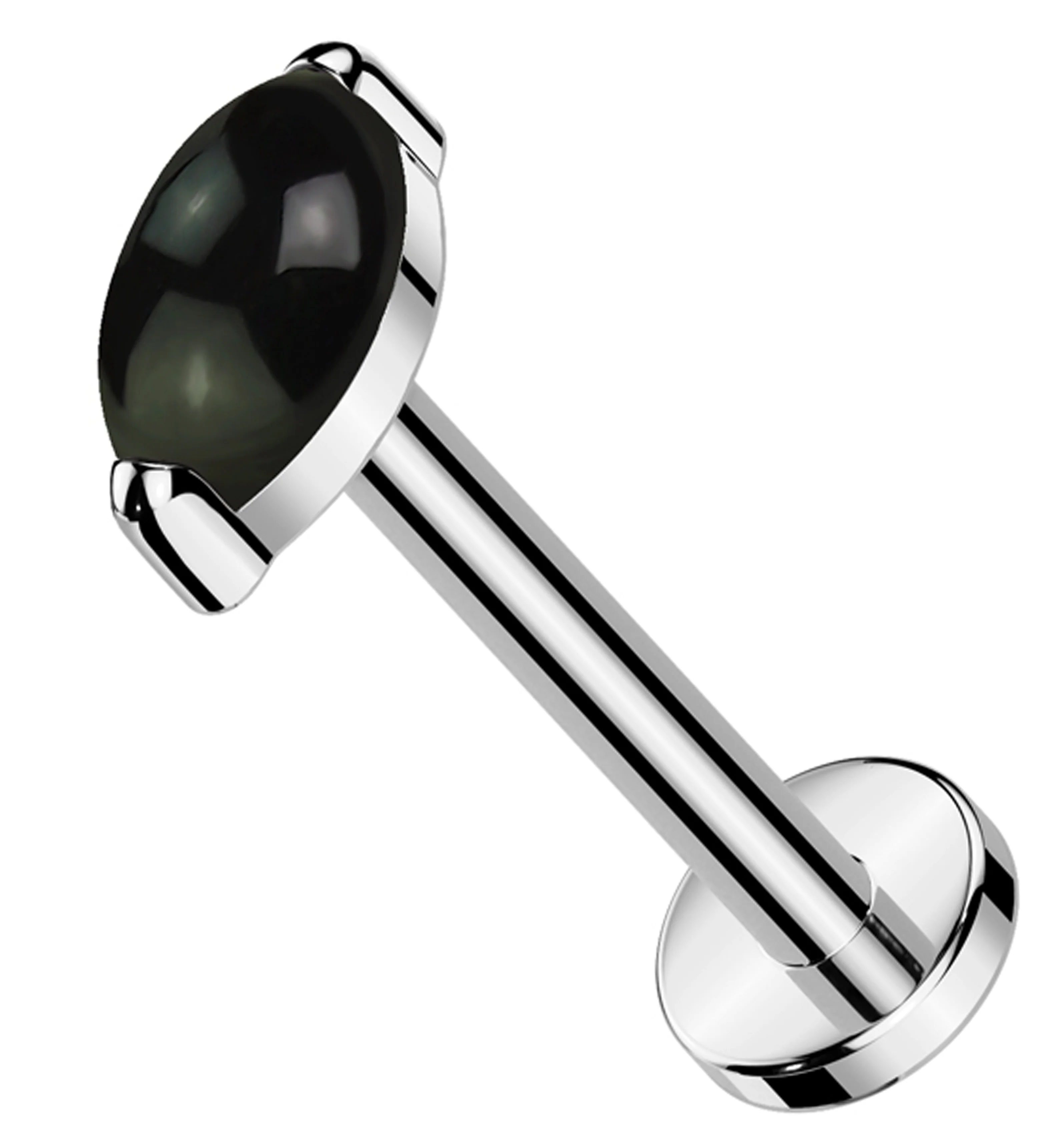 Black Onyx Marquise Titanium Threadless Labret - Mrs Treak