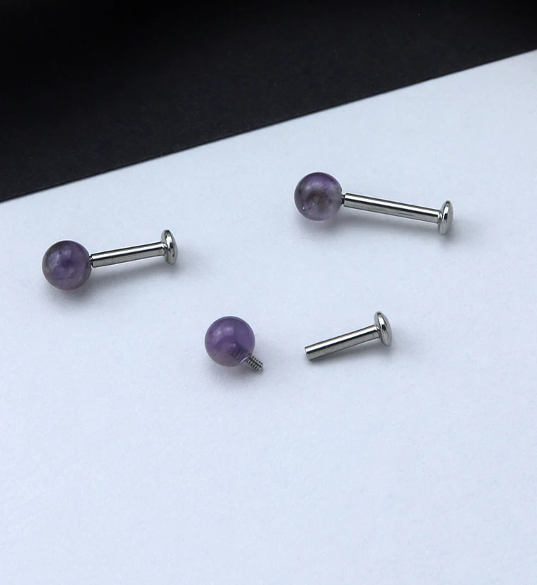 Amethyst Stone Ball Top Internally Threaded Labret - Mrs Treak