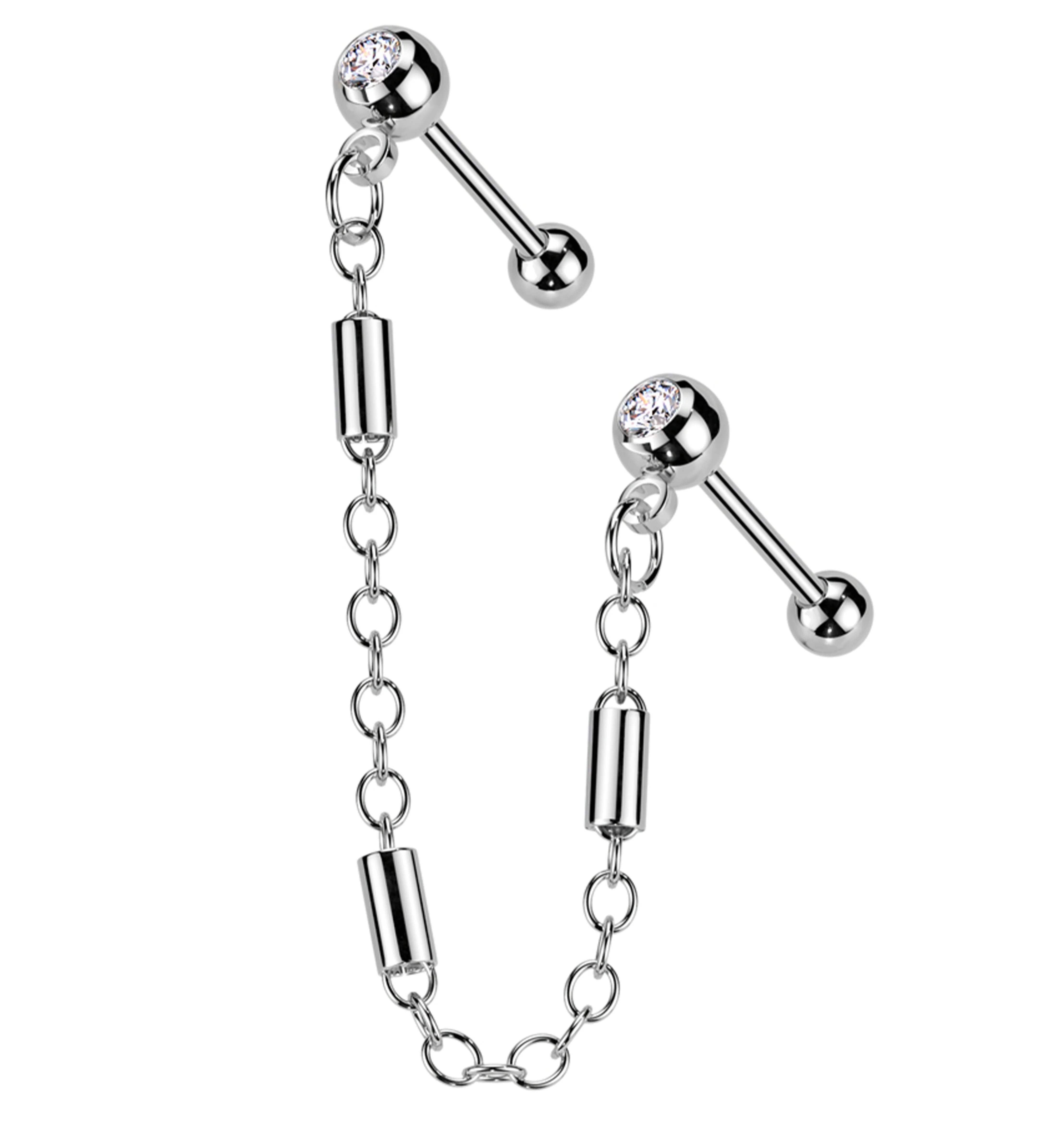 Dual Barbell Clear CZ Stainless Steel Link Piercing Chain - Mrs Treak