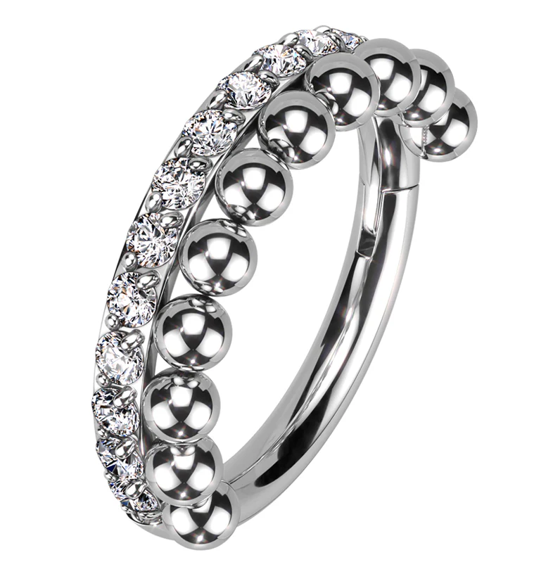 Clear CZ Beaded Row Stainless Steel Hinged Segment Ring - Mrs Treak