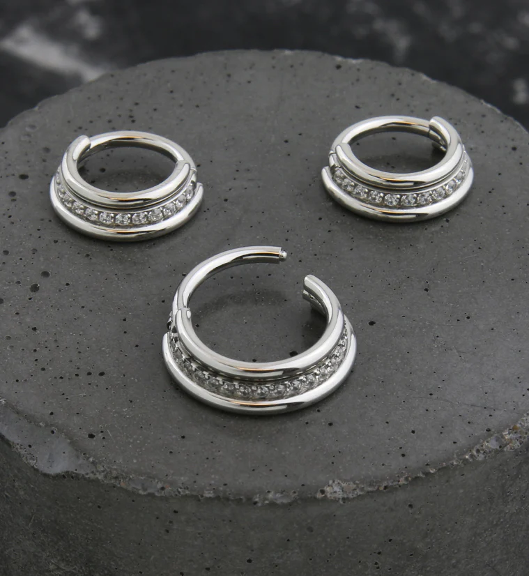 Center Clear CZ Row Stainless Steel Hinged Segment Ring - Mrs Treak