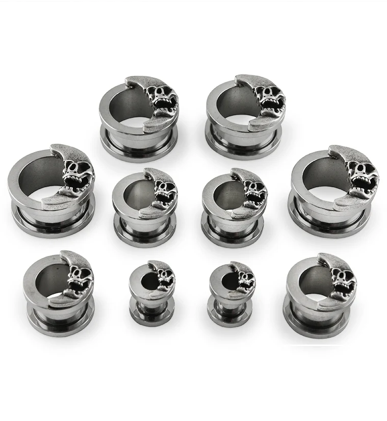 Crescent Moon Skull Stainless Steel Tunnels - Mrs Treak
