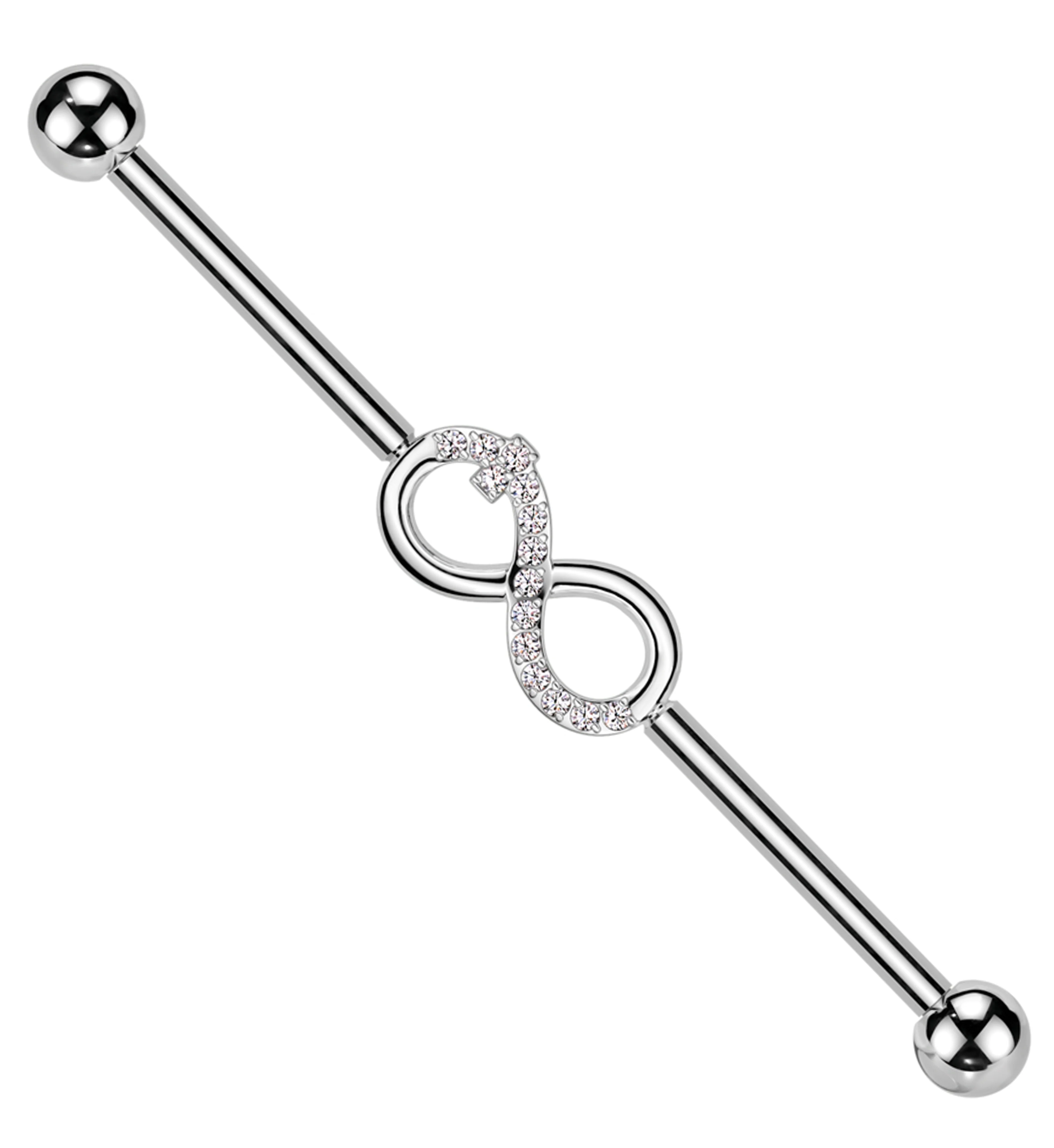 Infinity Symbol Clear CZ Internally Threaded Titanium Industrial Barbell - Mrs Treak