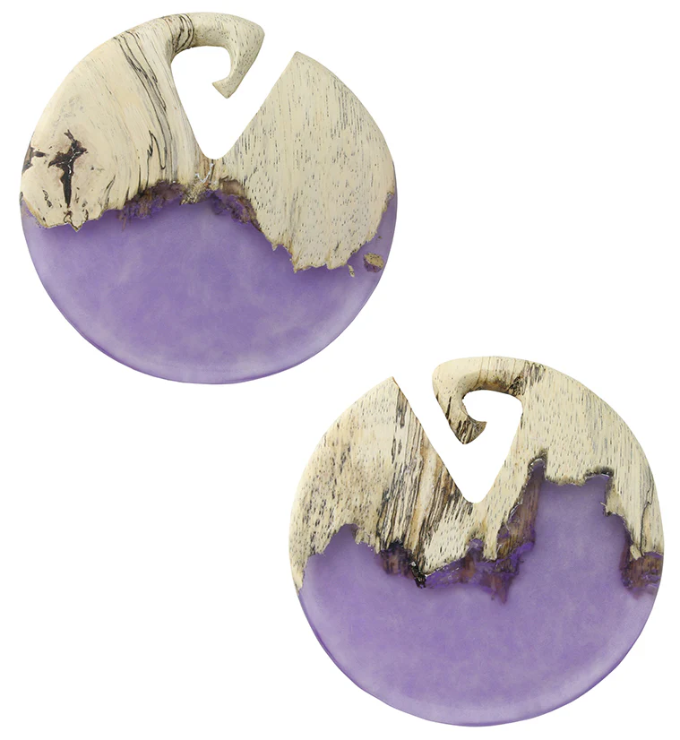 Purple Resin Disk Tamarind Wood Ear Weights - Mrs Treak