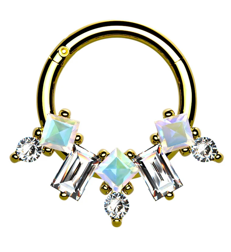 Gold PVD Vane CZ Hinged Segment Ring - Mrs Treak