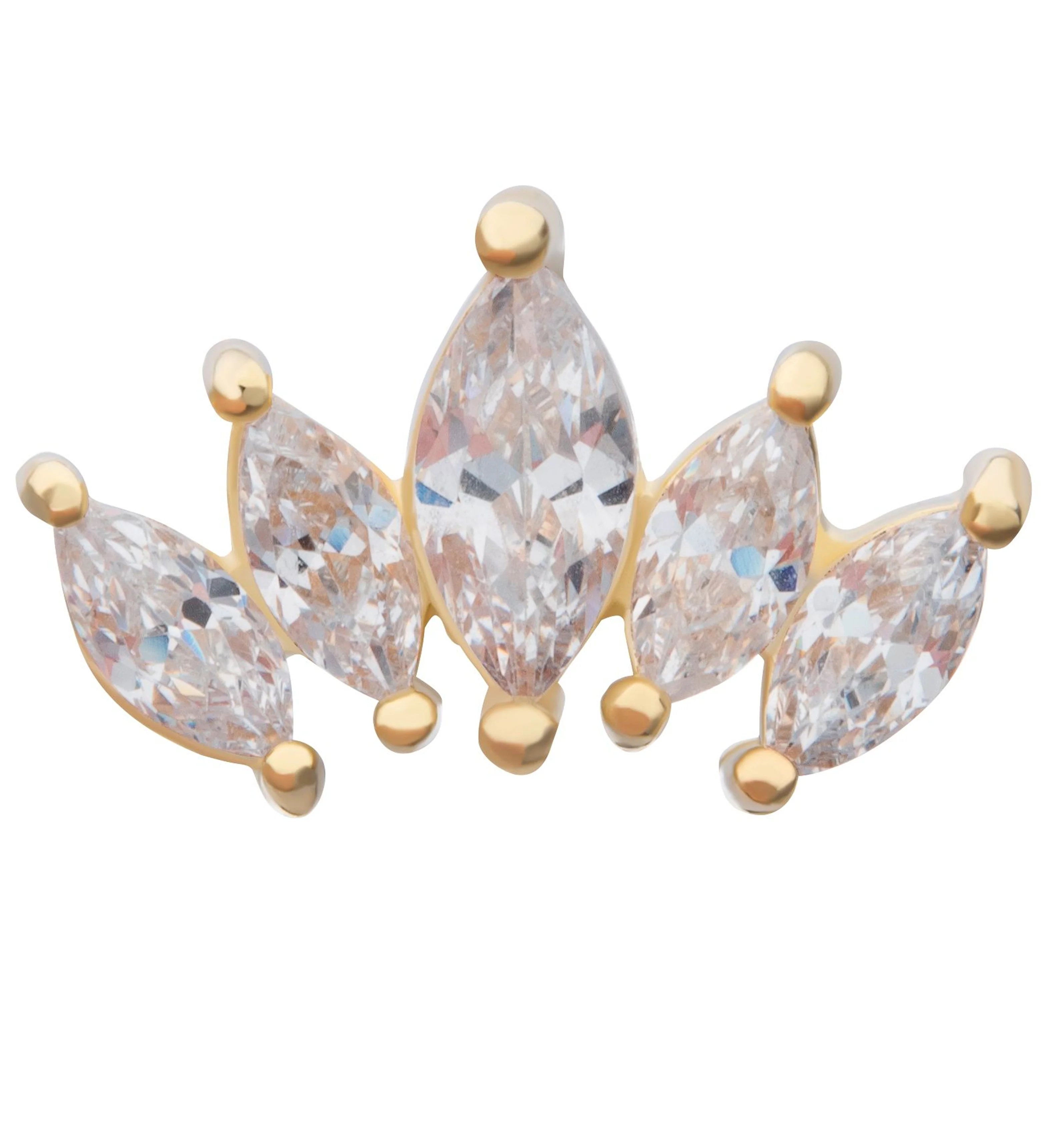 14kt Gold Half Crown Clear CZ Threadless Top - Mrs Treak