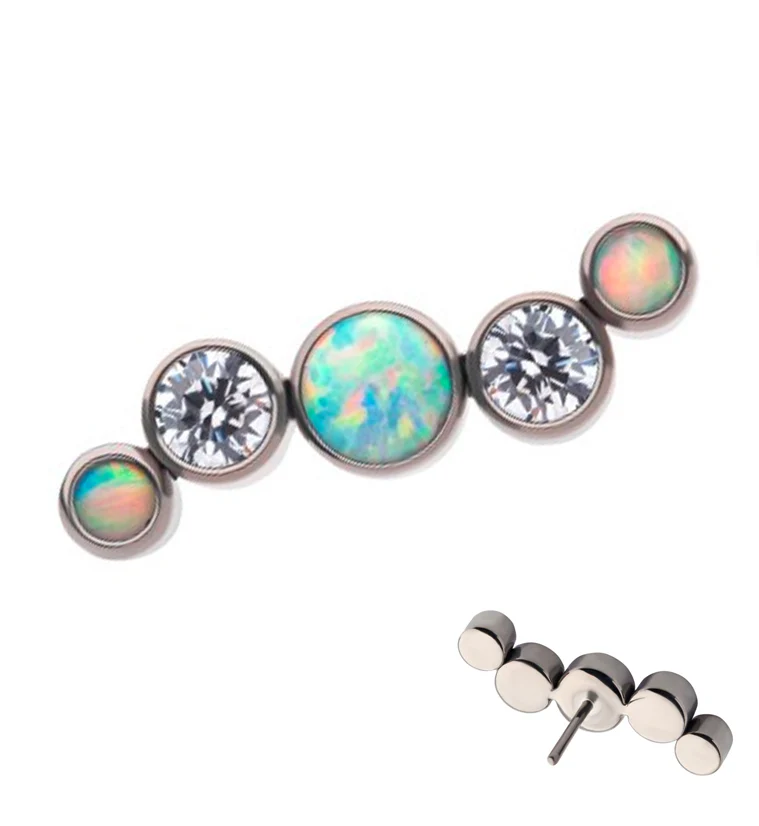 Ripple Clear CZ and White Opalite Threadless Titanium Top - Mrs Treak