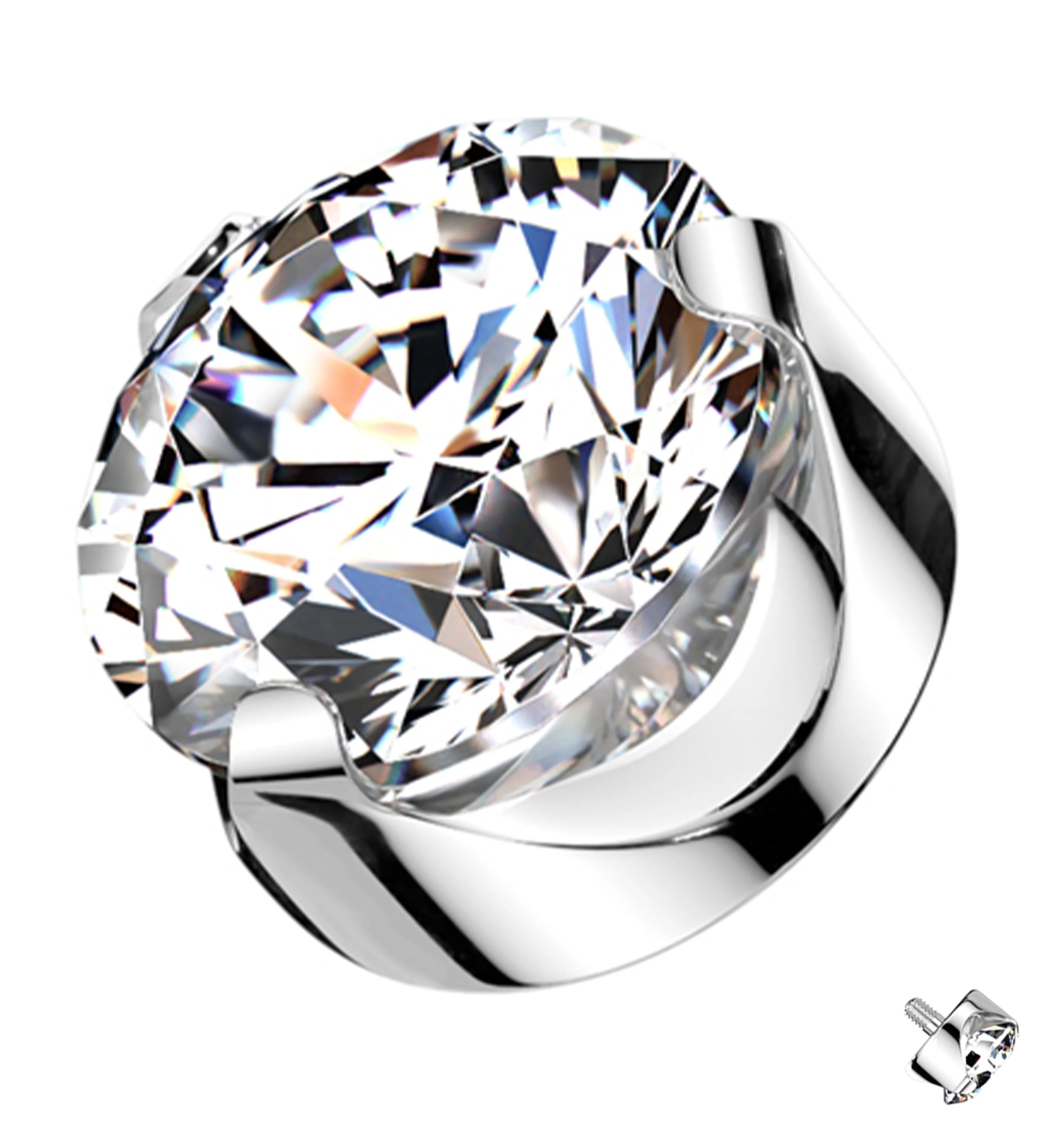 Flat Back Prong Clear CZ Internally Threaded Top - Mrs Treak