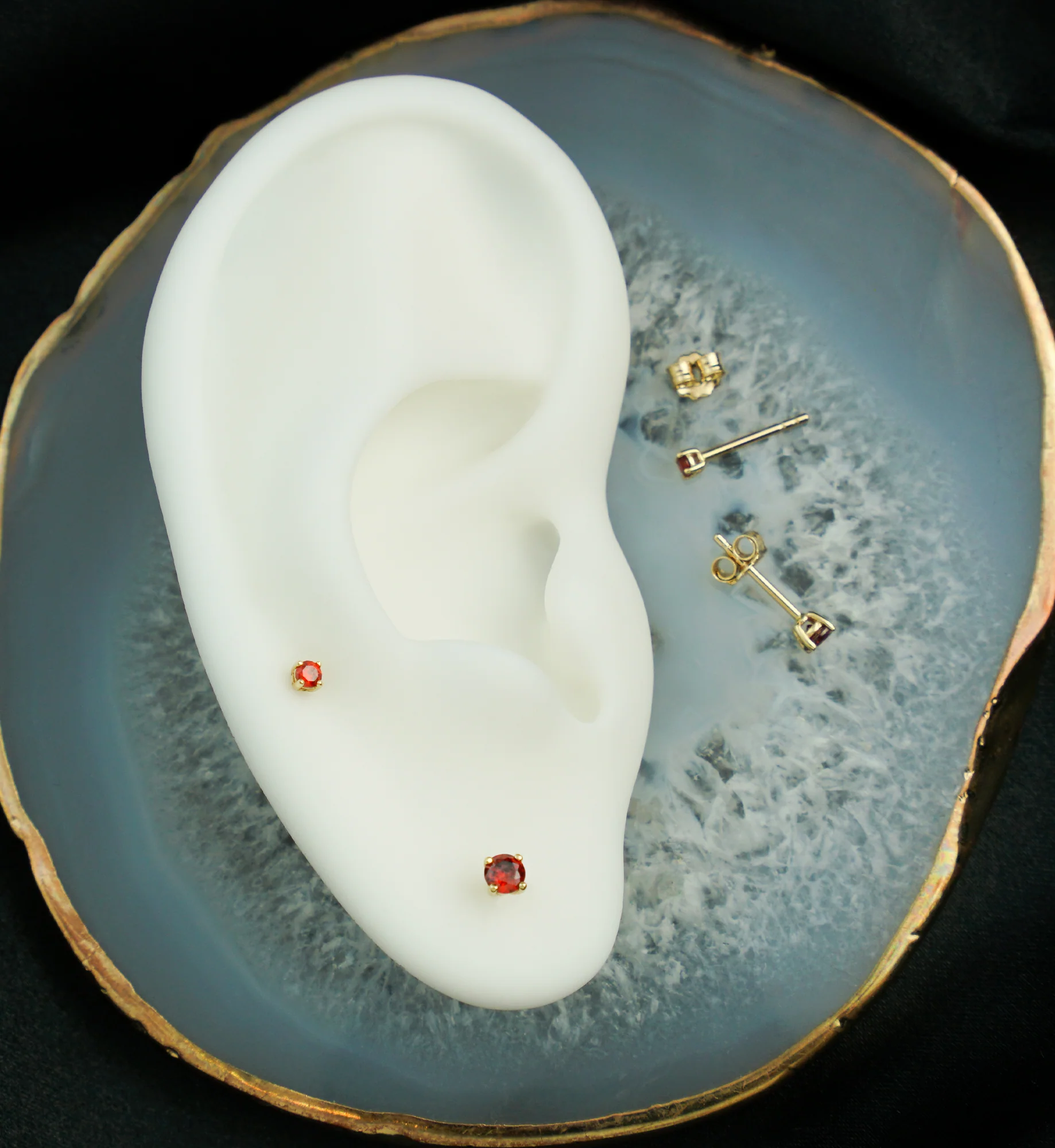 14kt Gold January Birthstone Garnet CZ Stud Earrings - Mrs Treak