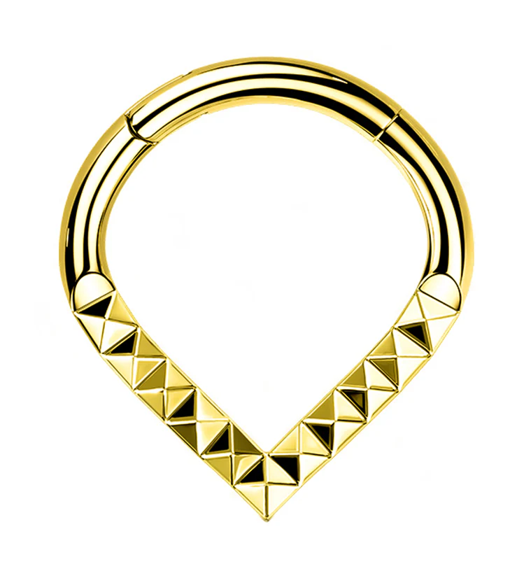 Gold PVD Titanium Teardrop Polyhedra Hinged Segment Ring - Mrs Treak