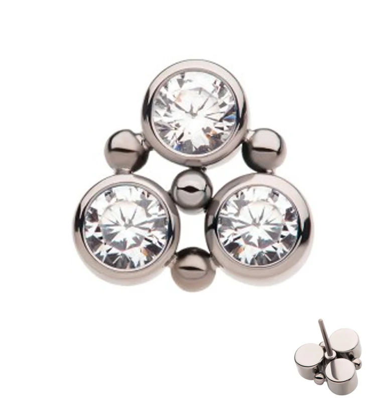 Trinity Beaded CZ Threadless Titanium Top - Mrs Treak