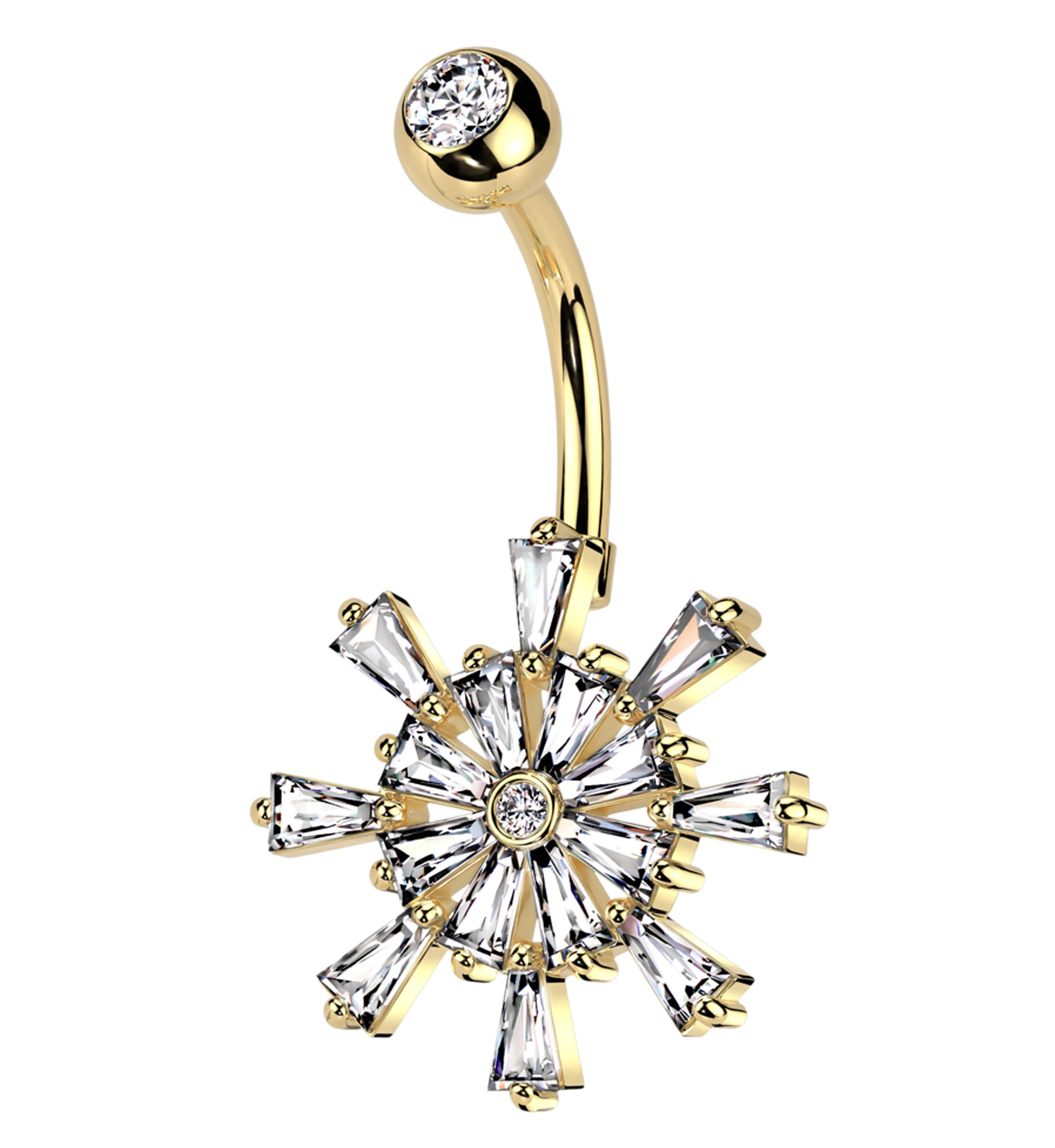 Gold PVD Tiller Burst Stainless Steel Belly Button Ring - Mrs Treak
