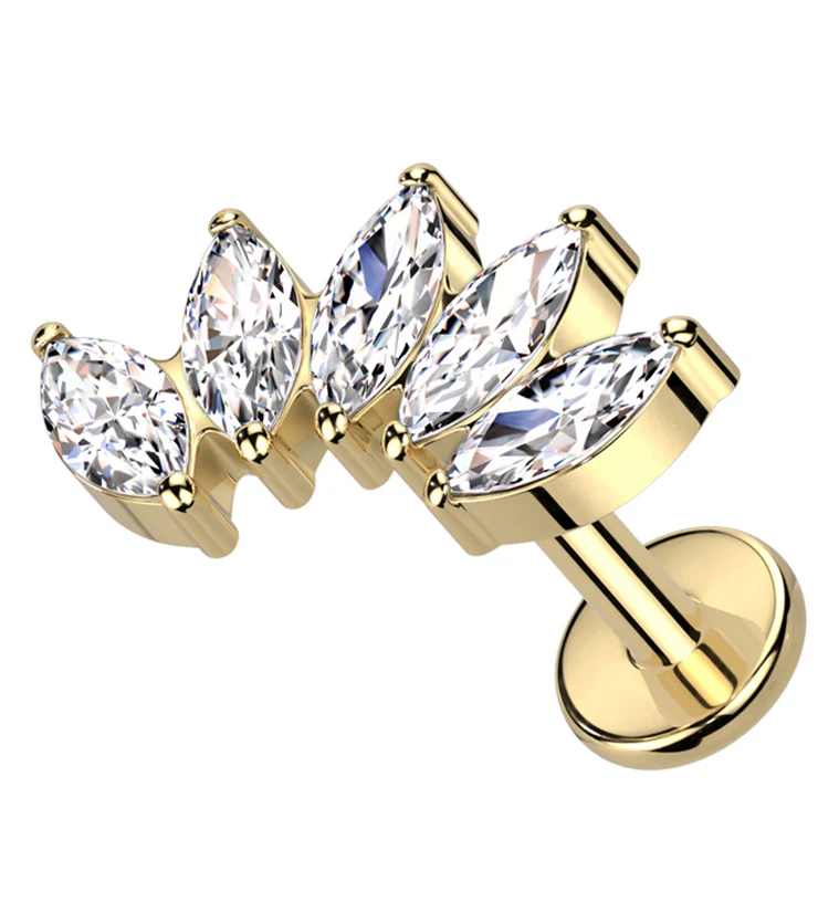 Gold PVD Half Crown CZ Internally Threaded Titanium Labret - Mrs Treak