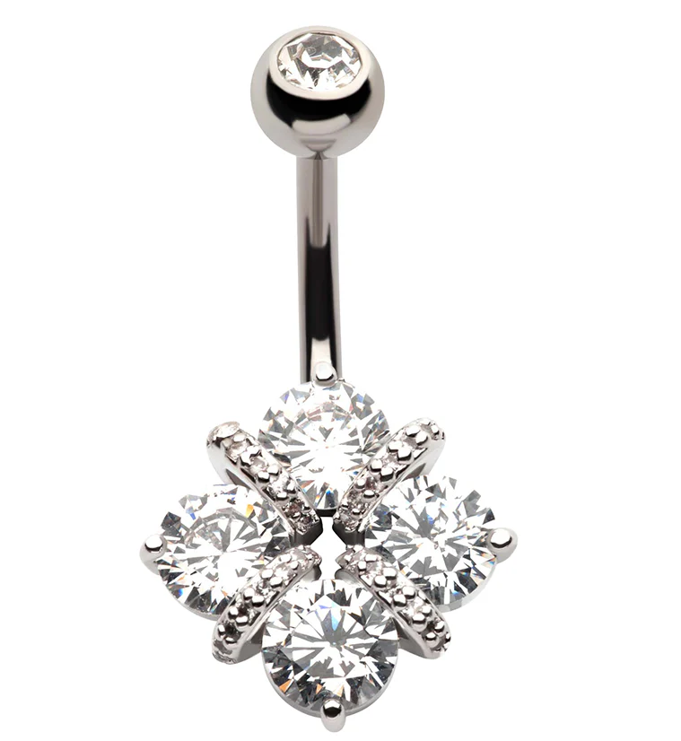 Quad Chasm CZ Stainless Steel Belly Button Ring - Mrs Treak