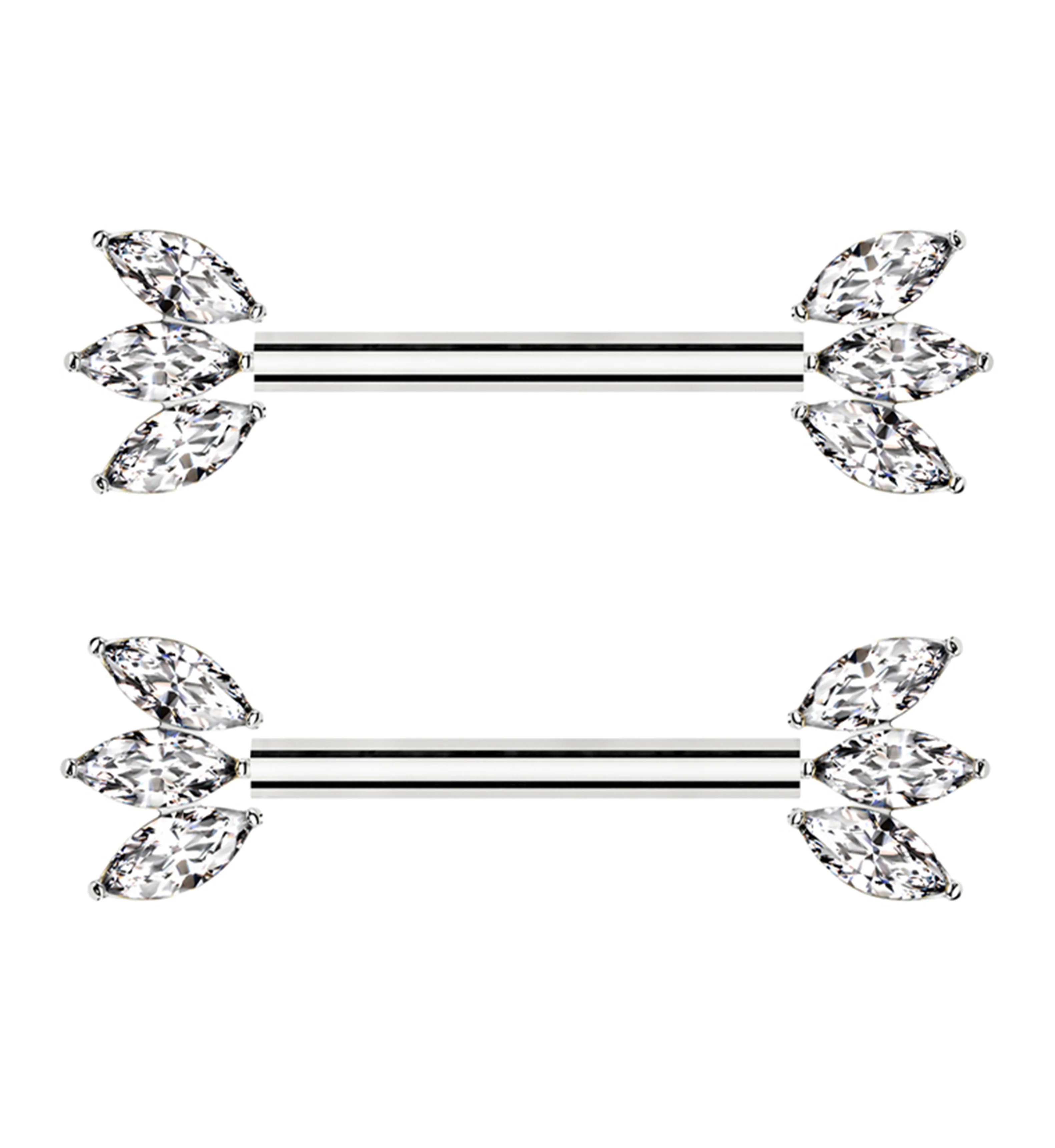 Triple Marquise CZ Threadless Titanium Nipple Barbell - Mrs Treak