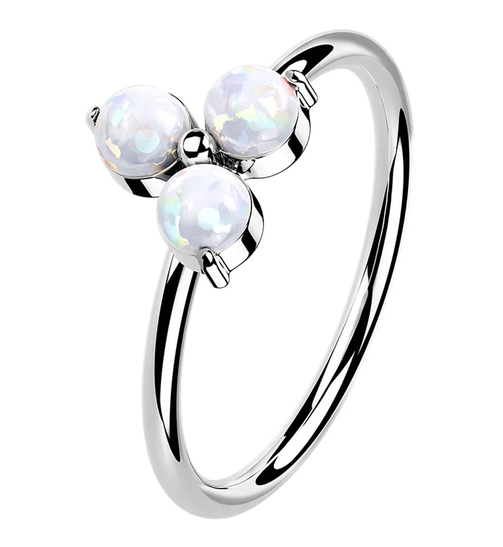14kt White Gold Trinity Opalite Hoop Ring - Mrs Treak