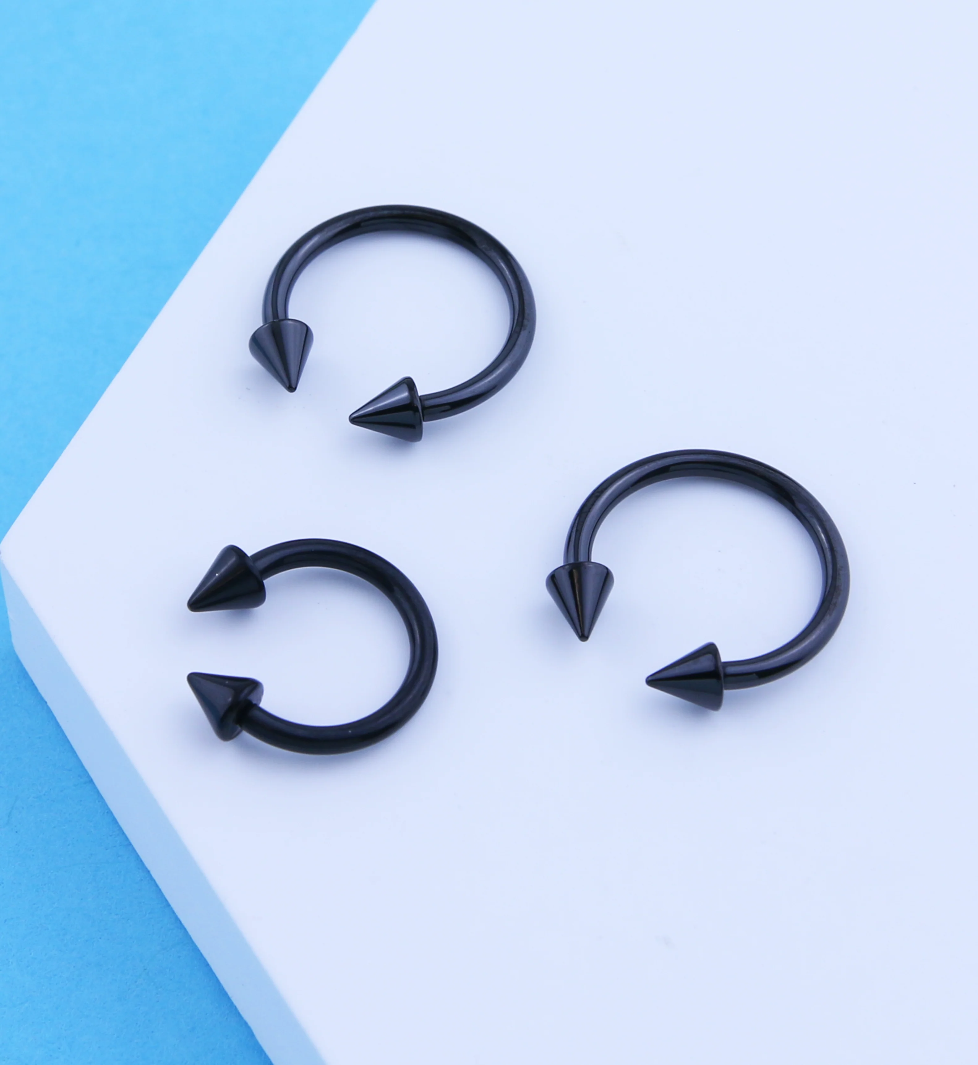 Black PVD Spike Internally Threaded Titanium Circular Barbell - Mrs Treak