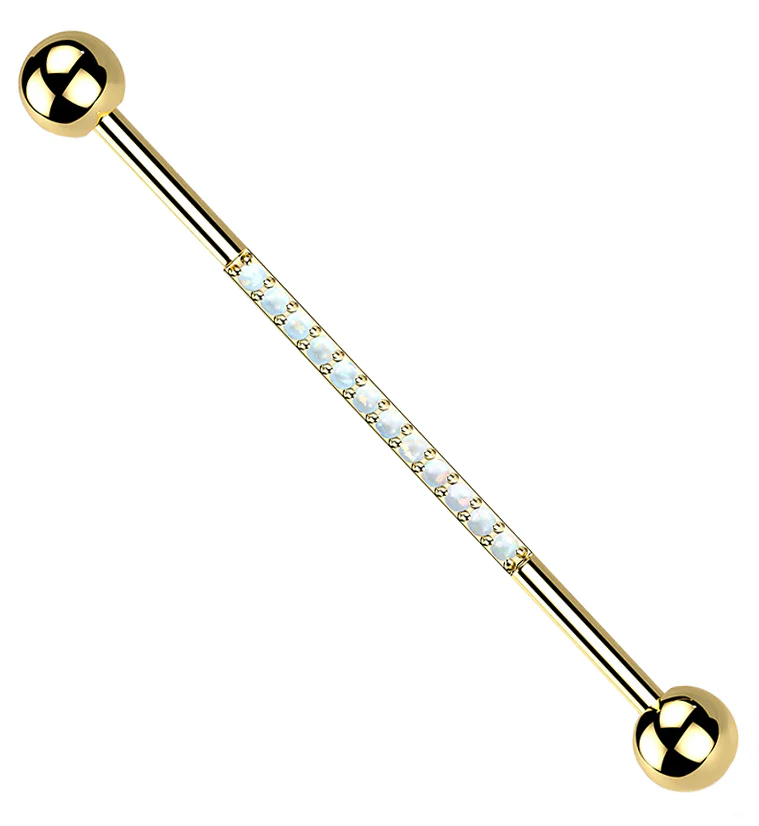 Gold PVD Center Line White Opalite Titanium Industrial Barbell - Mrs Treak