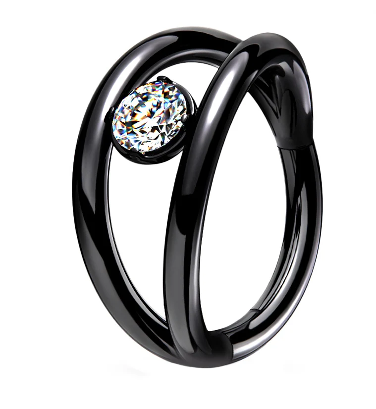 Arena Black PVD CZ Hinged Segment Hoop Ring - Mrs Treak