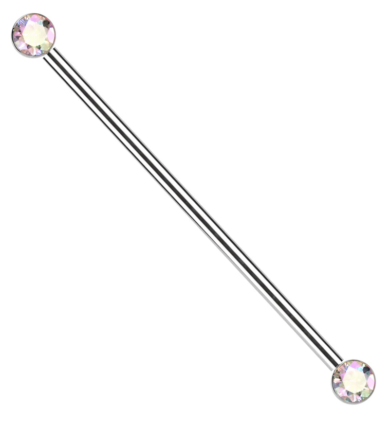 Bezel Rainbow Aurora CZ Threadless Titanium Industrial Barbell - Mrs Treak