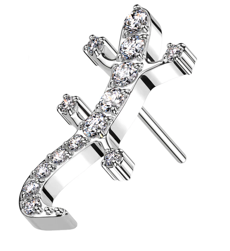 Frozen Lizard Clear CZ Titanium Threadless Top - Mrs Treak
