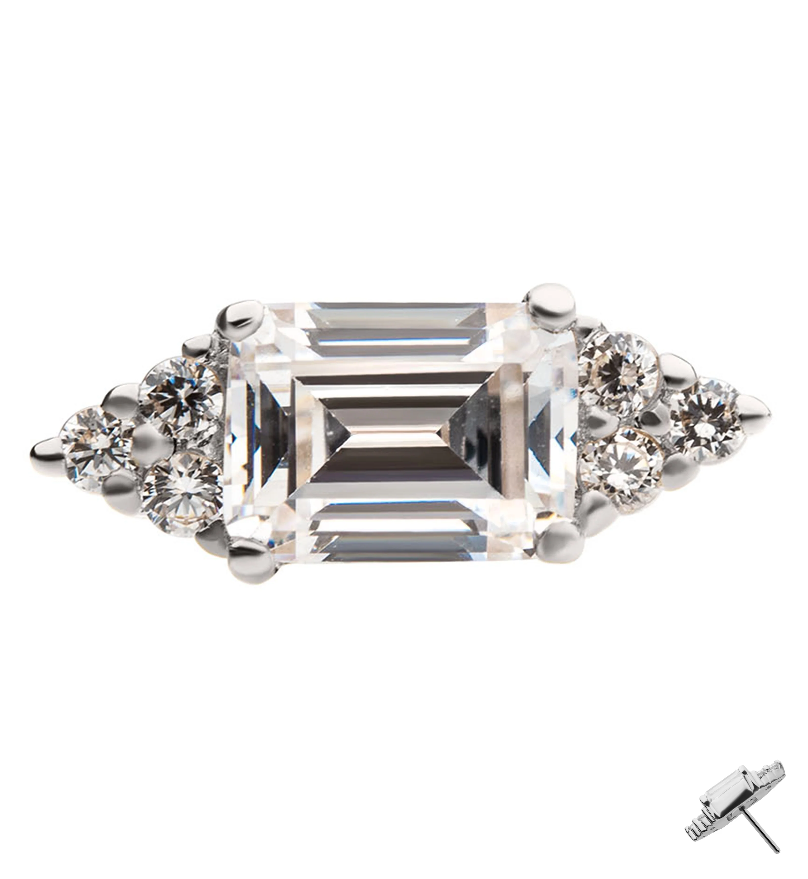 14kt White Gold Pointed Baguette Clear CZ Threadless Top - Mrs Treak