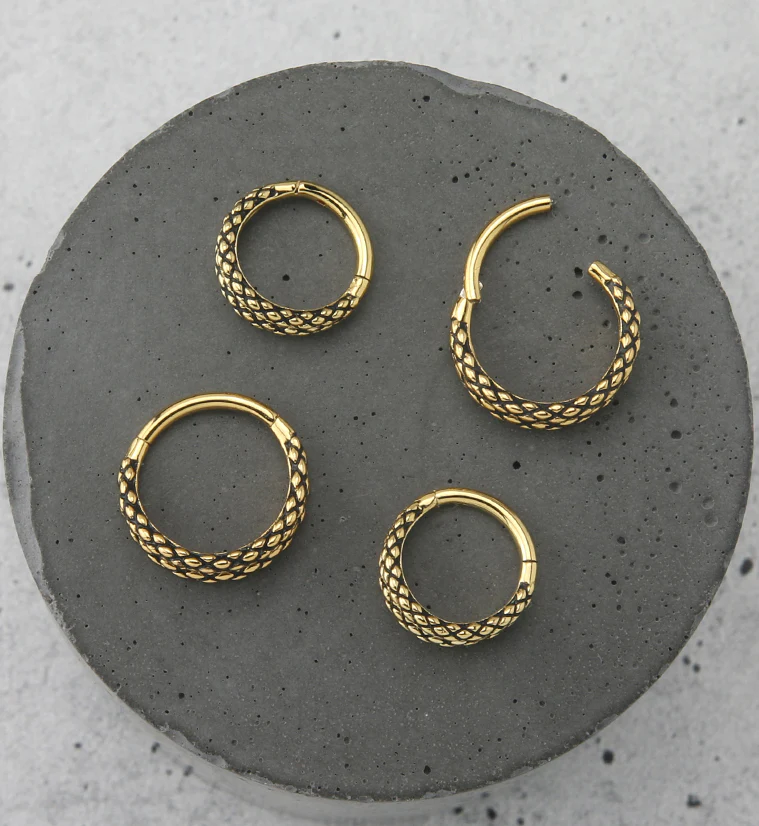 Double Scales Gold PVD Hinged Segment Ring - Mrs Treak