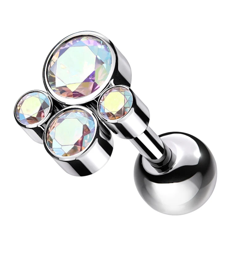 Rainbow Aurora CZ Bunch Titanium Cartilage Barbell - Mrs Treak