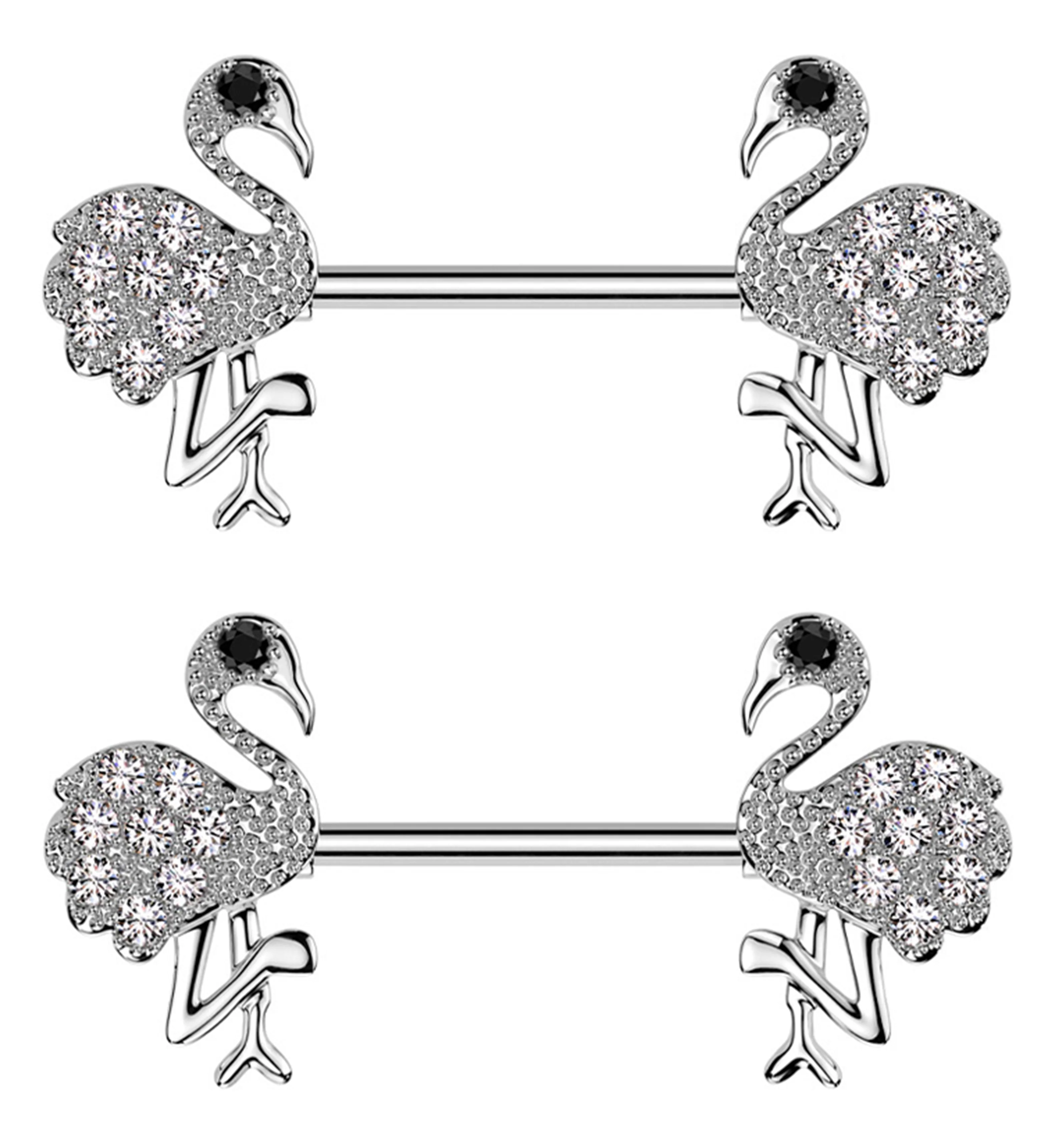 Flamingo Clear CZ Stainless Steel Nipple Barbell - Mrs Treak