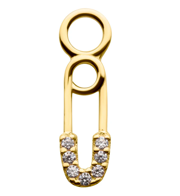 14kt Gold Safety Pin CZ Charm - Mrs Treak