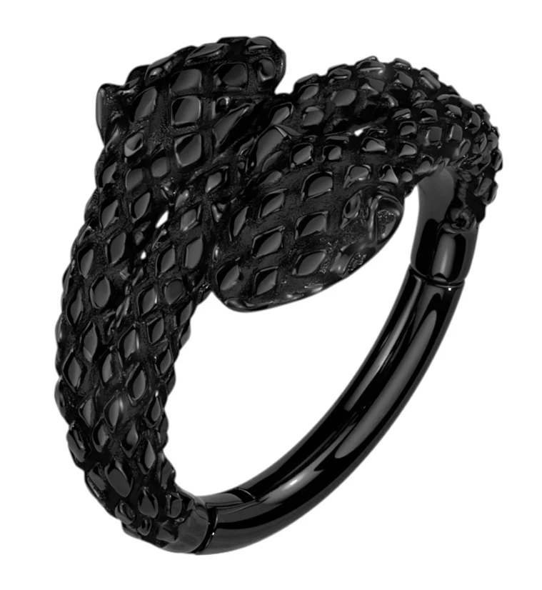 Black PVD Double Head Snake Twist Stainless Steel Hinged Segment Ring - Mrs Treak