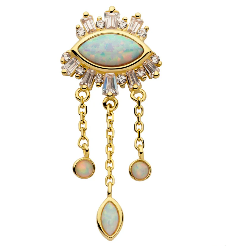 14kt Gold White Opalite Evil Eye Dangle Threadless Top - Mrs Treak