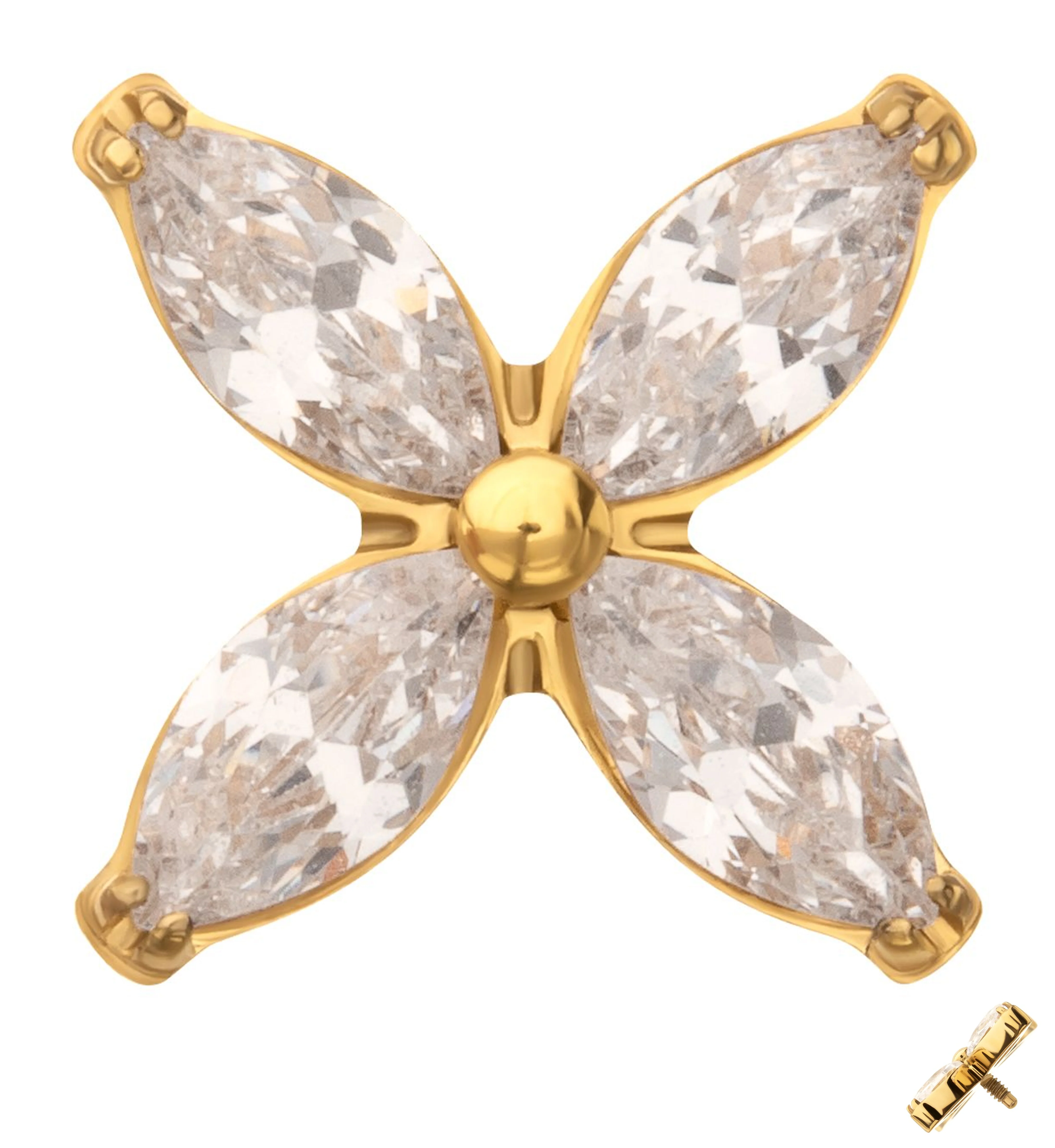 Gold PVD Tetrad Marquise Clear CZ Internally Threaded Titanium Top - Mrs Treak