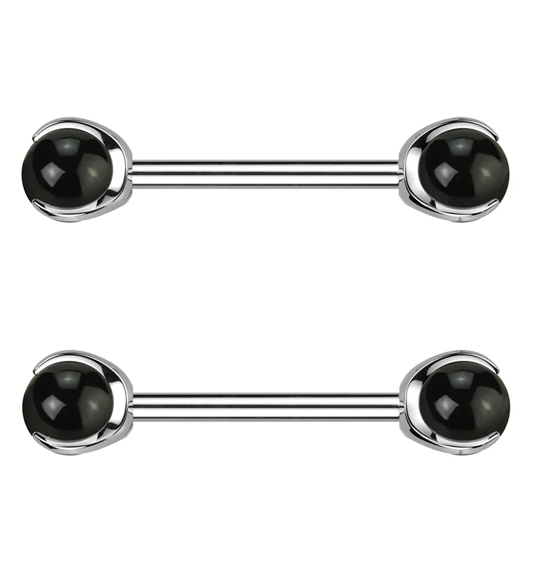 Claw Black Onyx Stone Internally Threaded Titanium Nipple Barbells - Mrs Treak