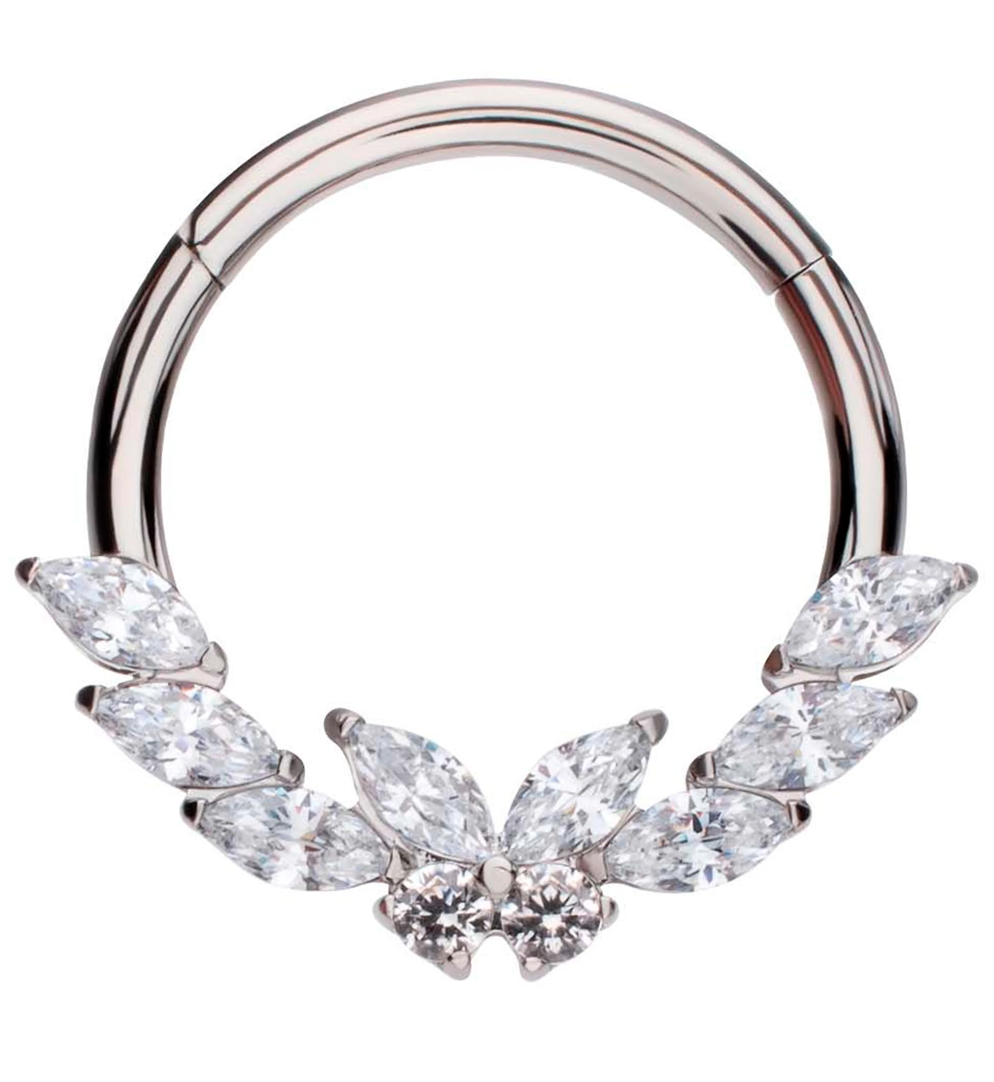 Laurel Butterfly Clear CZ Titanium Hinged Segment Ring - Mrs Treak